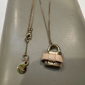 Chloé Gold and Beige Padlock Necklace
